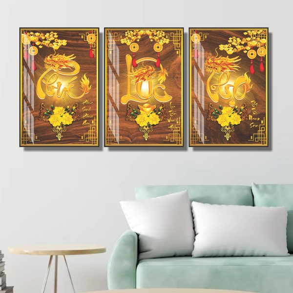 Tranh treo tường phúc lộc thọ decor phòng khách phong thủy tài lộc