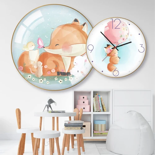 Tranh Đồng Hồ Treo Tường UV Pha Lê Bóng Con Cáo Dể Thương