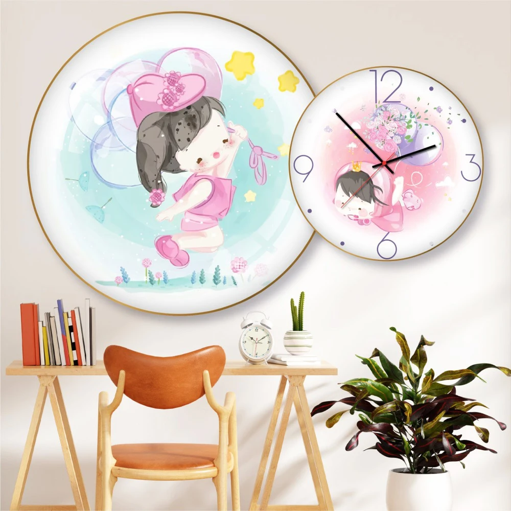Tranh Đồng Hồ Treo Tường UV Pha Lê Bóng Em Bé Dể Thương