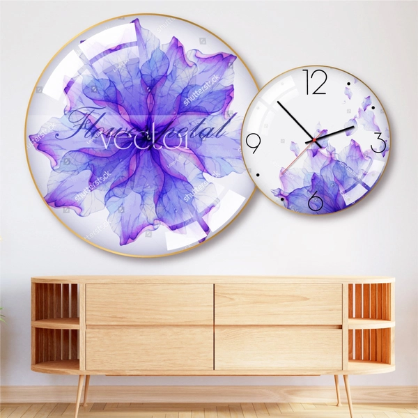 Tranh Đồng Hồ Treo Tường UV Pha Lê Bóng Cành Hoa Nghệ Thuật
