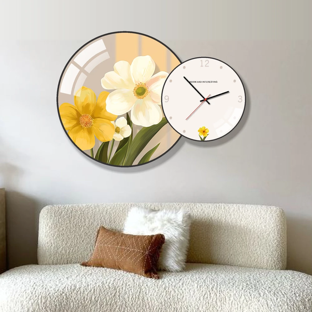 Tranh Đồng Hồ Treo Tường UV Pha Lê Bóng Cành Hoa Nghệ Thuật 2