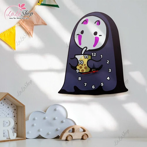 Đồng Hồ Gỗ Treo Tường Hình Con Ma Vô Diện Dễ Thương