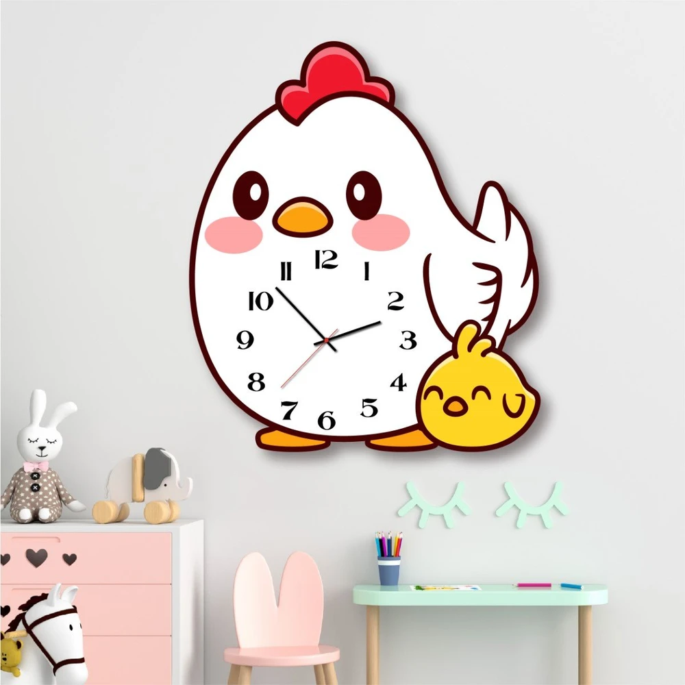 Đồng Hồ Gỗ Treo Tường Hình Gà Con và Bạn