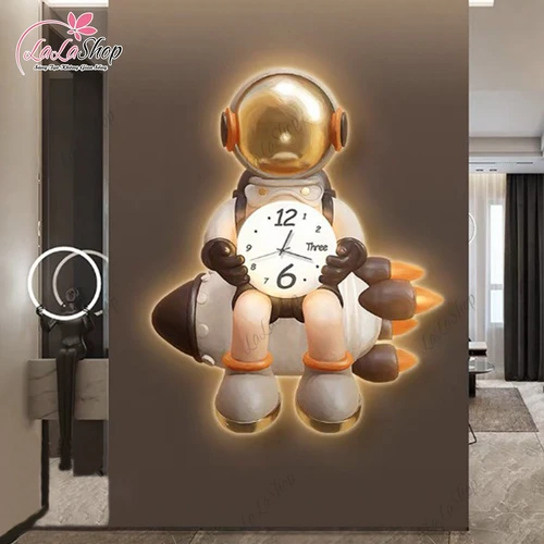 Tranh Đồng Hồ Đèn Led Tráng Gương Pha Lê Phi Hành Gia Cao Cấp Mẫu 073