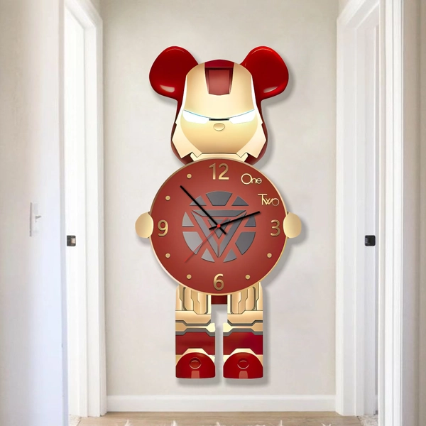 Tranh đồng hồ treo tường nhân vật Gấu Bearbrick tráng gương UV