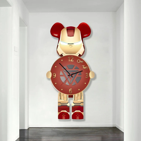 Tranh đồng hồ treo tường nhân vật Gấu Bearbrick tráng gương UV