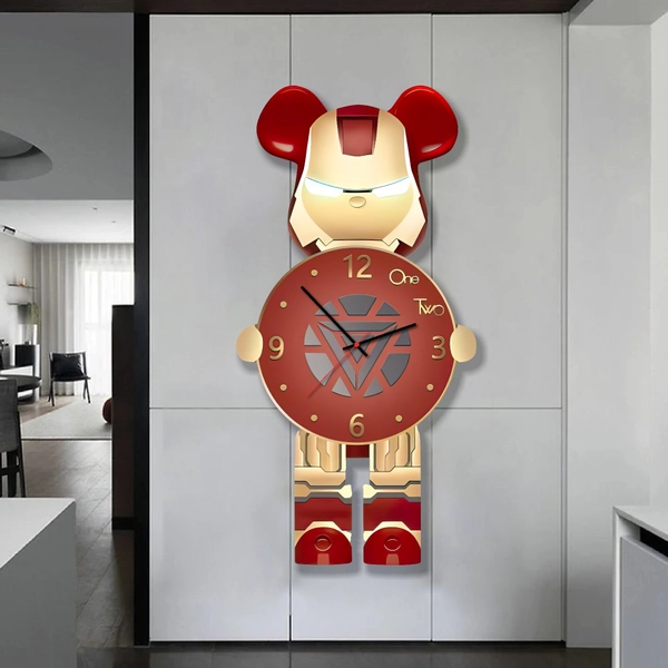 Tranh đồng hồ treo tường nhân vật Gấu Bearbrick tráng gương UV