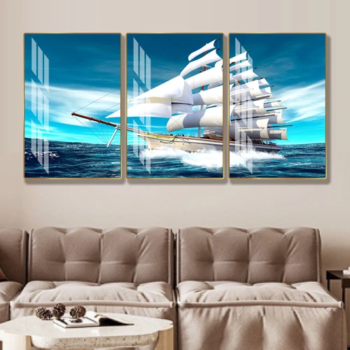 Tranh treo tường thuận buồm xuôi gió phòng khách mẫu 3 tấm 530