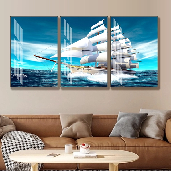 Tranh treo tường thuận buồm xuôi gió phòng khách mẫu 3 tấm 530