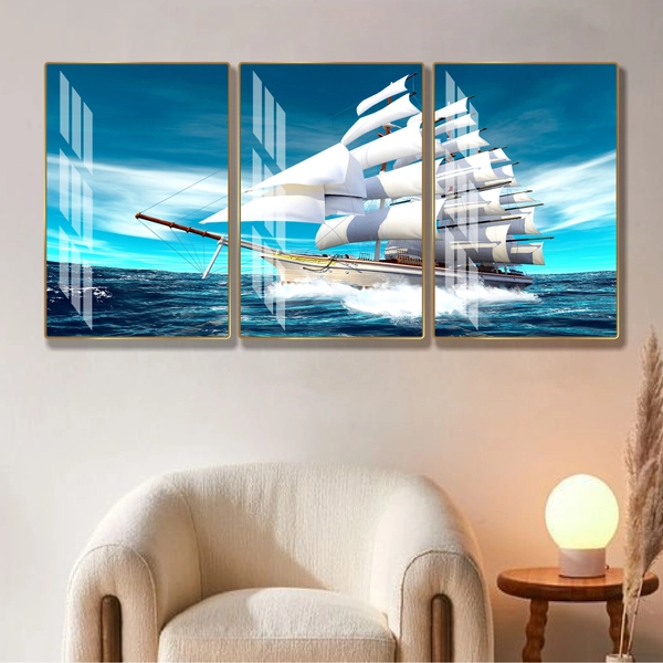 Tranh treo tường thuận buồm xuôi gió phòng khách mẫu 3 tấm 530