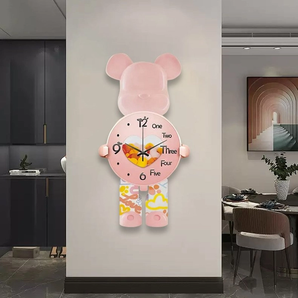 Tranh đồng hồ treo tường nhân vật Gấu Bearbrick tráng gương UV