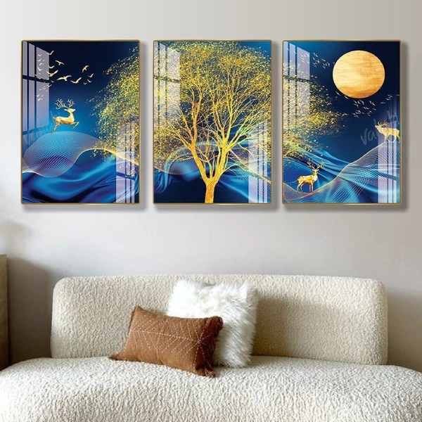 Tranh Treo Tường 3 Tấm Cây Vàng Tài Lộc