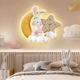 Tranh Đồng Hồ Đèn Led Tráng Gương Pha Lê Uv Thỏ Và Trăng Sao