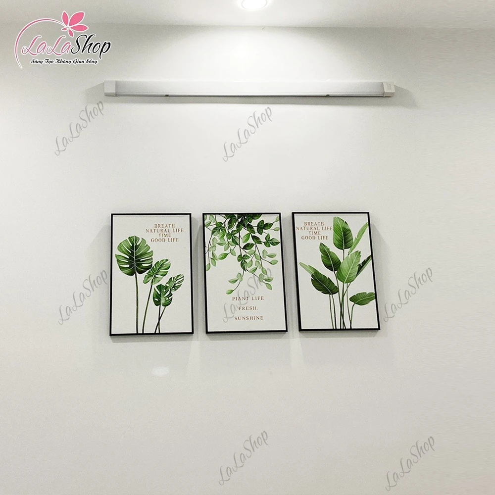 Tranh treo tường bộ 3 lá xanh nhiệt đới