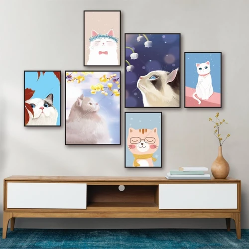 Set 6 Tranh Dán Tường Con Mèo Dể Thương