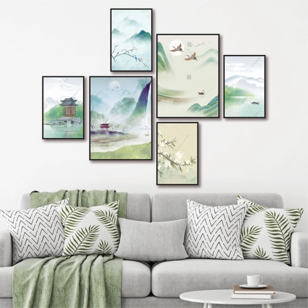 Set 6 Tranh Dán Tường Phong Cảnh sông Núi có keo sẵn