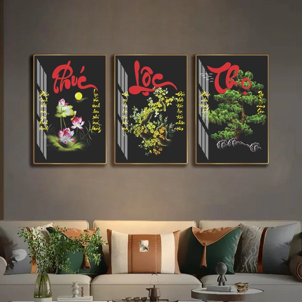 Tranh treo tường phúc lộc thọ decor phòng khách phong thủy tài lộc