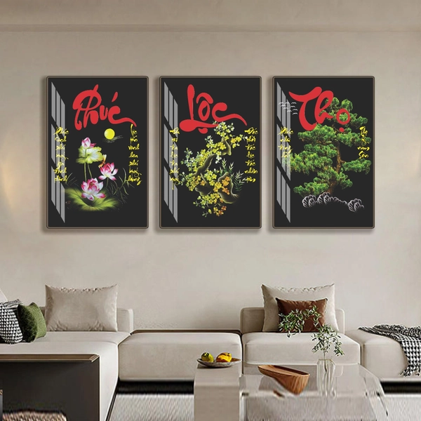 Tranh treo tường phúc lộc thọ decor phòng khách phong thủy tài lộc