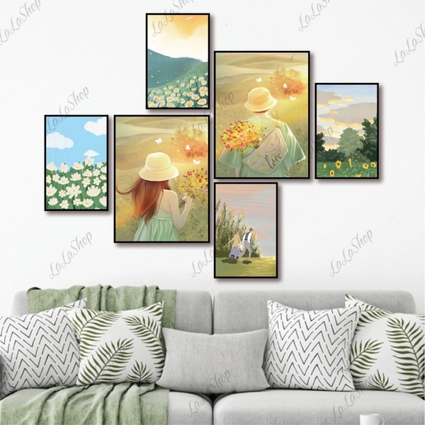 Set 6 Tranh Dán Tường Cô Gái Và Chàng Trai Có Keo Sẵn