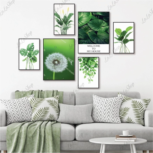 Set 6 Tranh Dán Tường Lá Xanh Nghệ Thuật Có Keo Sẵn