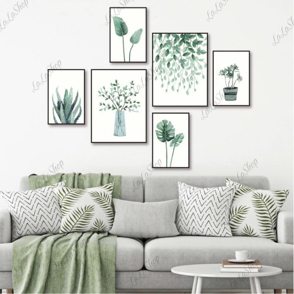 Set 6 Tranh Dán Tường Lá Xanh Nghệ Thuật Có Keo Sẵn