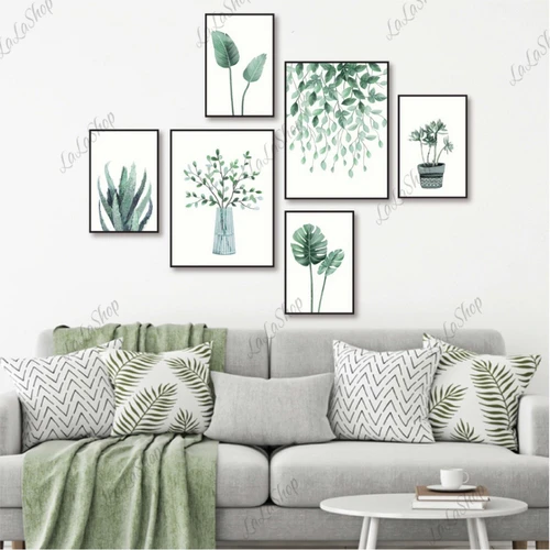 Set 6 Tranh Dán Tường Lá Xanh Nghệ Thuật Có Keo Sẵn