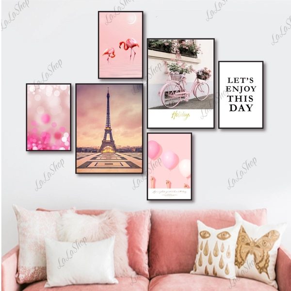 Set 6 Tranh Dán Tường Tháp Paris Có Keo Sẵn