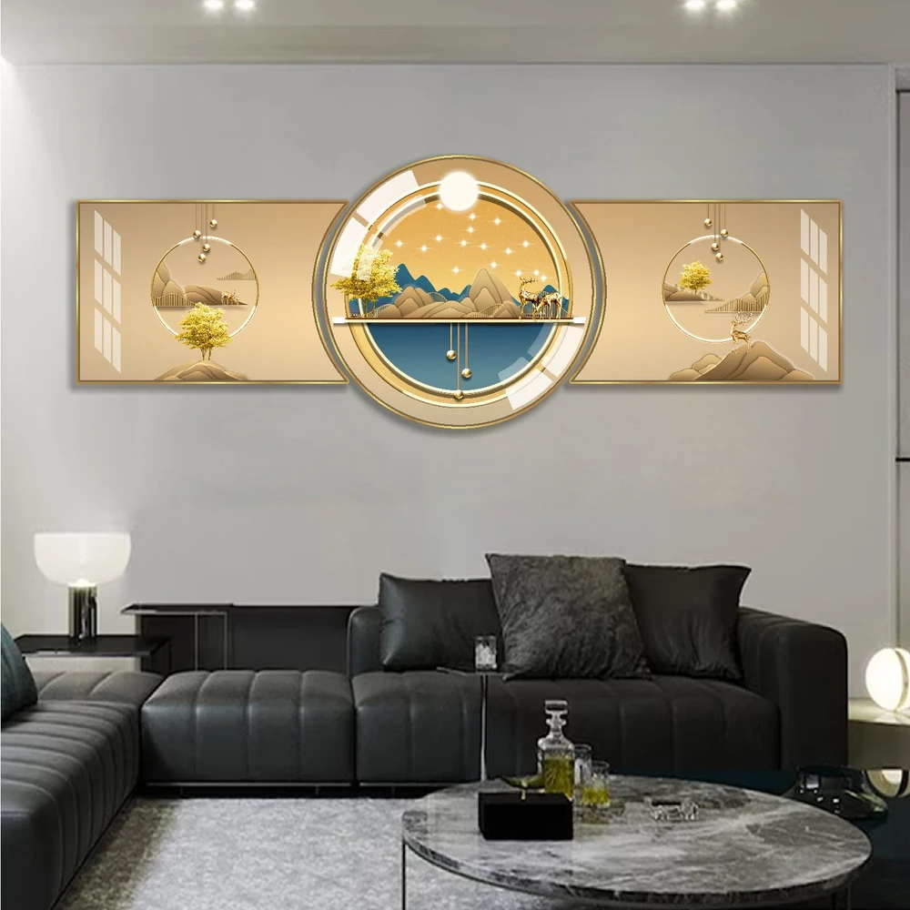 Tranh Treo Tường Phong Thủy Hươu Vàng Và Sông Núi