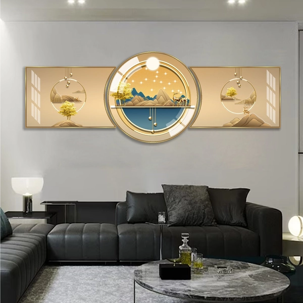 Tranh Treo Tường Phong Thủy Hươu Vàng Và Sông Núi