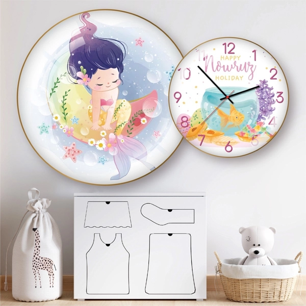 Tranh Đồng Hồ Treo Tường UV Pha Lê Bóng Nàng Tiên Cá