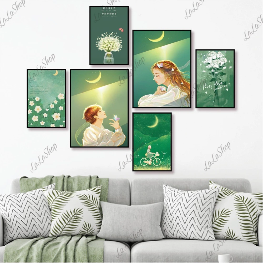 Set 6 Tranh Dán Tường Cô Gái Và Chàng Trai Có Keo Sẵn