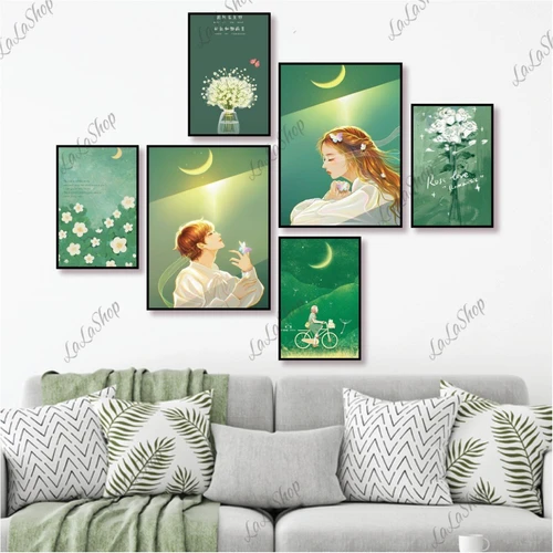 Set 6 Tranh Dán Tường Cô Gái Và Chàng Trai Có Keo Sẵn