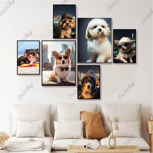 Set 6 Tranh Dán Tường Những Con Chó Đáng Yêu Có Keo Sẵn
