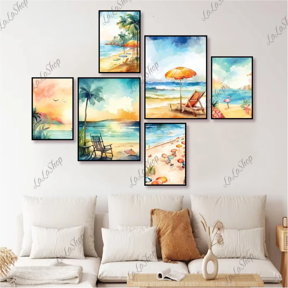 Set 6 Tranh Dán Tường Phong Cảnh Biển Đẹp Có Keo Sẵn