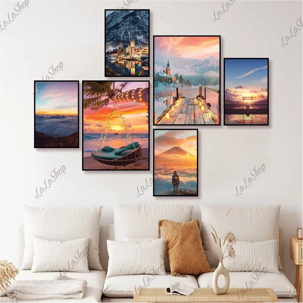 Set 6 Tranh Dán Tường Phong Cảnh Biển có keo sẵn
