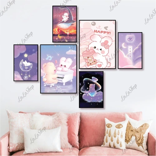 Set 6 Tranh Dán Tường Con Thỏ Dể Thương Có Keo Sẵn