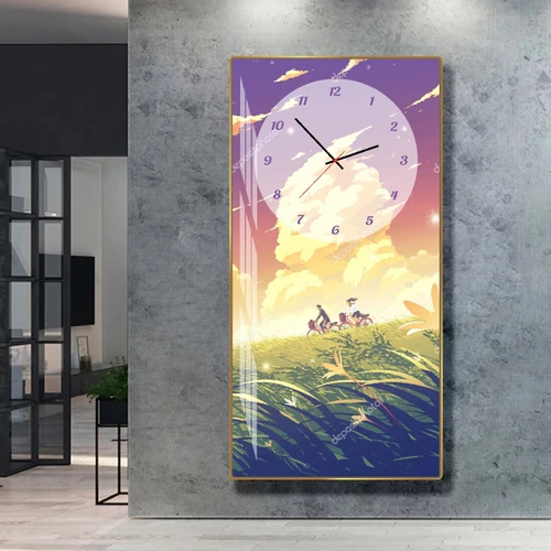 Tranh Đồng Hồ Treo Tường Anime Cặp Đôi Đạp Xe Trên Cánh Đồng