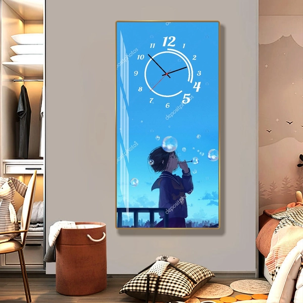 Tranh Đồng Hồ Treo Tường Anime Cô Gái Thổi Bóng Bóng