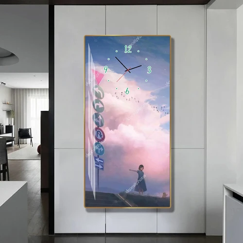 Tranh Đồng Hồ Treo Tường Cô Gái, Bầu Trời Và Chim
