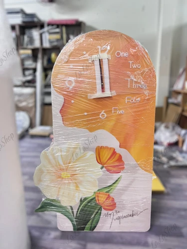 Tranh Đồng Hồ Đèn Led Tráng Gương Pha lê Uv Hoa Lá