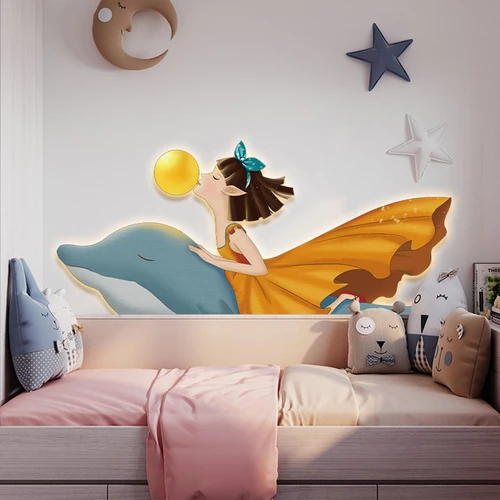 Tranh Đèn Led Tráng Gương Pha Lê Uv Cô Gái Và Cá Heo Mẫu 02