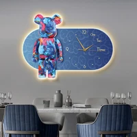 Tranh Đồng Hồ Đèn Led Chú Gấu Bearbrick Treo Phòng Khách Mẫu 06
