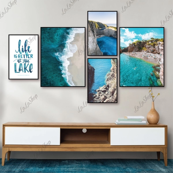 Set 5 Tranh Dán Tường Phong Cảnh Biển Có Keo Sẵn