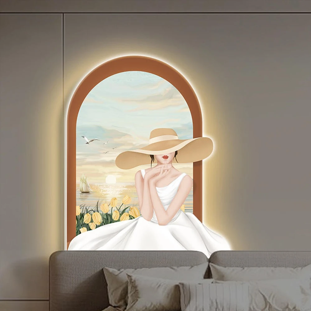 Tranh Đèn Led Tráng Gương Pha Lê Uv Cô Gái Và Biển