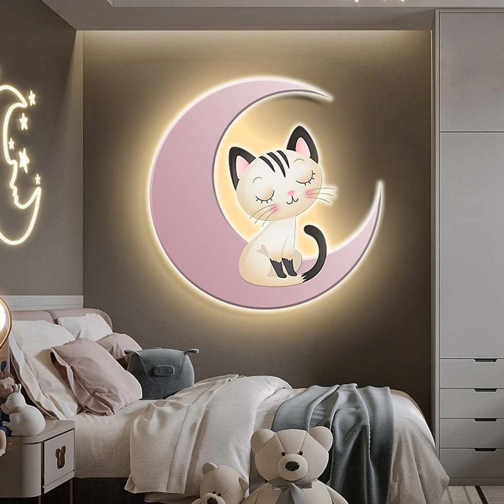Tranh Đèn Led Tráng Gương Pha Lê Uv Con Mèo Ngủ Trên Mặt Trăng