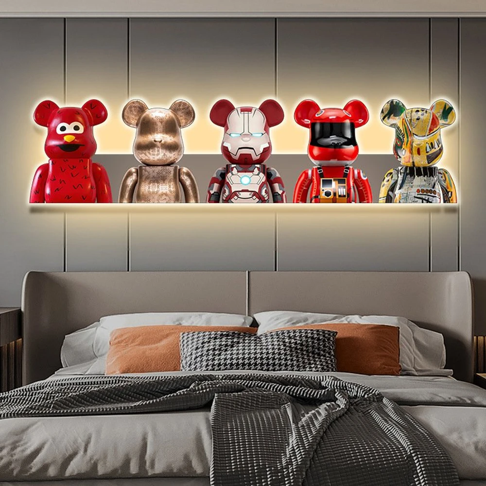 Tranh Đèn Led Tráng Gương Pha Lê Uv Năm Con Gấu Bearbrick