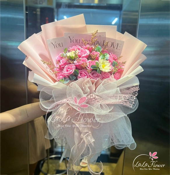 Bó hoa sáp 4 lớp cánh tim hoa tặng sinh nhật cao cấp mẫu 823