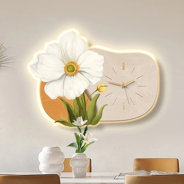 Tranh Đồng Hồ Tráng Gương Pha Lê Uv Hoa Lá Nghệ Thuật Mẫu 3