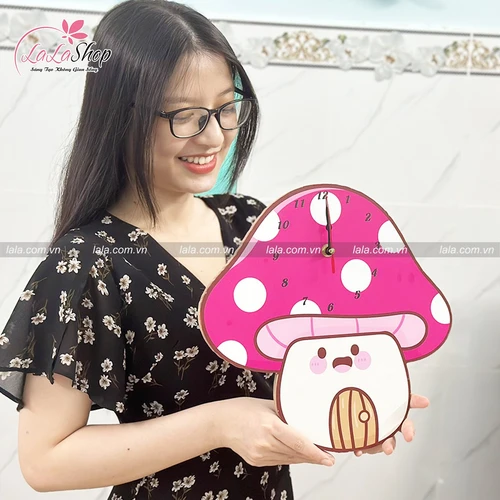 Đồng Hồ Gỗ Treo Tường Hình Nấm Hồng