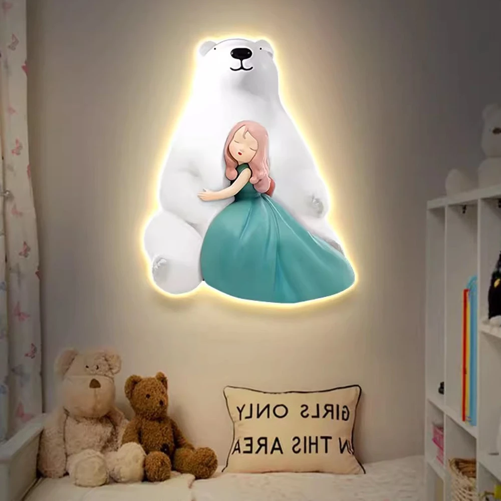 Tranh Đèn Led Tráng Gương Pha Lê Uv Bé Gái Ôm Con Gấu Trắng